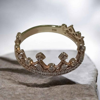 Oro anillo corona piedras 10k 3g