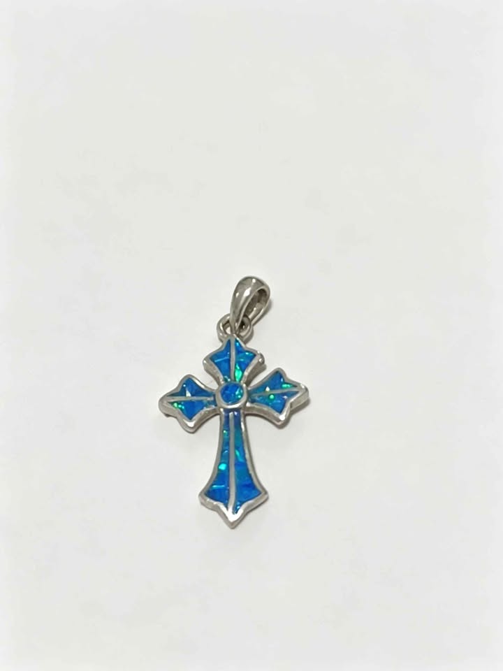 ✨ Plata Cruz con Piedra Sintética Azul .925 – 3.5 g ✨