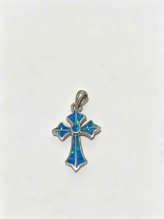 ✨ Plata Cruz con Piedra Sintética Azul .925 – 3.5 g ✨