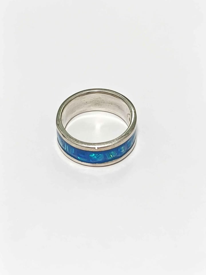 ✨ Plata Argolla con Piedra Sintética Azul .925 – 5.7 g ✨