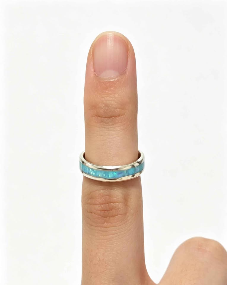 ✨ Plata Anillo con Piedra Sintética Azul Turquesa .925 – 4.6 g ✨