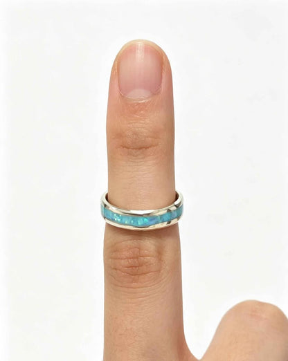 ✨ Plata Anillo con Piedra Sintética Azul Turquesa .925 – 4.6 g ✨