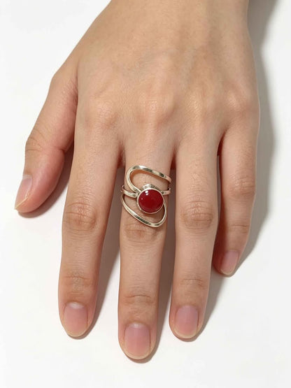 ✨ Plata Anillo con Piedra Sintética Roja .925 – 3.7 g ✨
