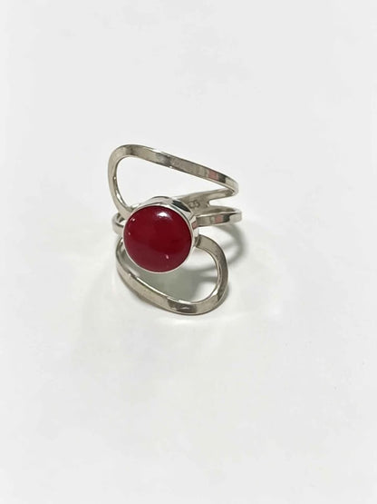 ✨ Plata Anillo con Piedra Sintética Roja .925 – 3.7 g ✨