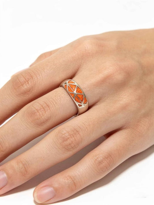 ✨ Plata Anillo con Piedra Sintética Naranja .925 – 4 g ✨