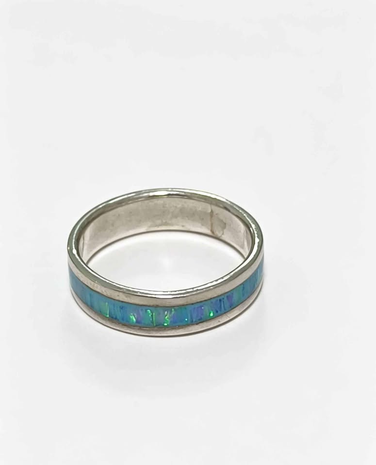 ✨ Plata Anillo con Piedra Sintética Azul Turquesa .925 – 4.6 g ✨
