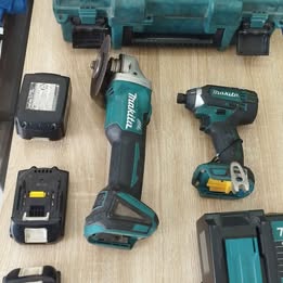 Grillo esmeril con 3 bat cargador y taladro Makita
