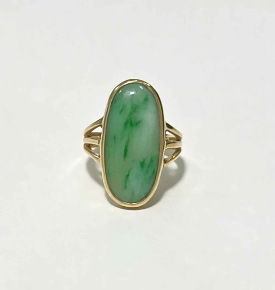 Oro anillo dama sintético grande verde 14k 2.3g #6