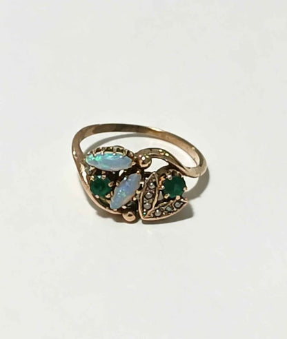 Oro anillo piedras verdes y multicolor 10k 2.2g