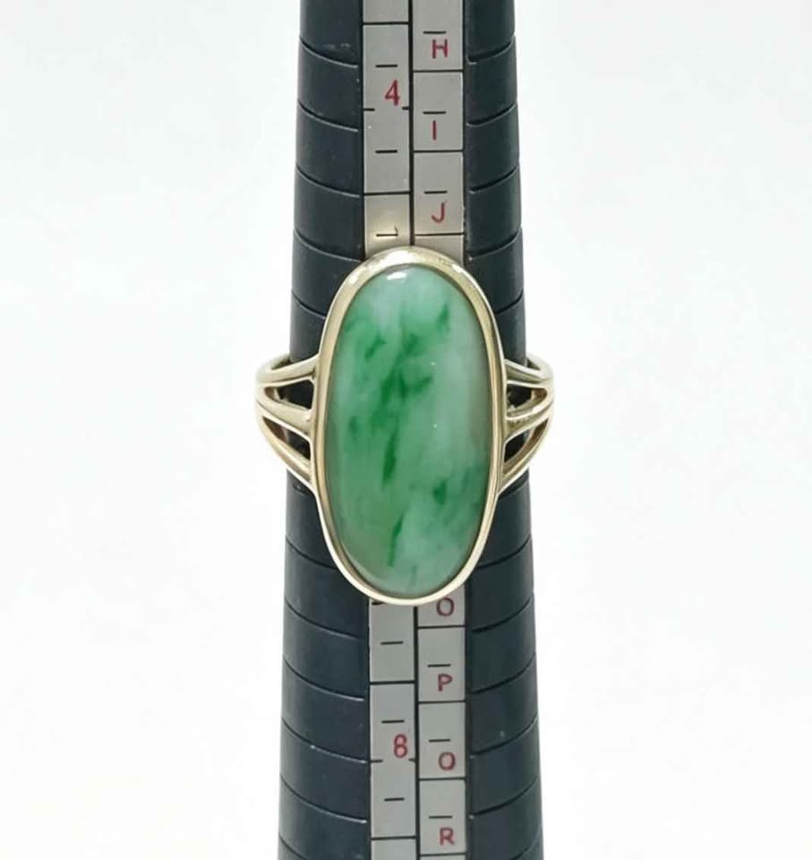 Oro anillo dama sintético grande verde 14k 2.3g #6