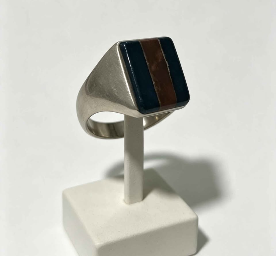 Plata anillo café con negro .925 6g
