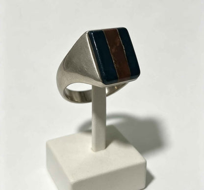 Plata anillo café con negro .925 6g