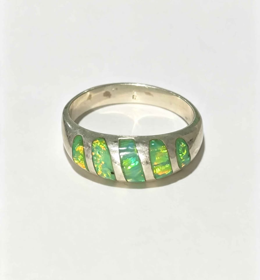 Plata anillo sintético verde .925 4.9g