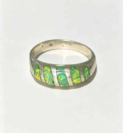 Plata anillo sintético verde .925 4.9g