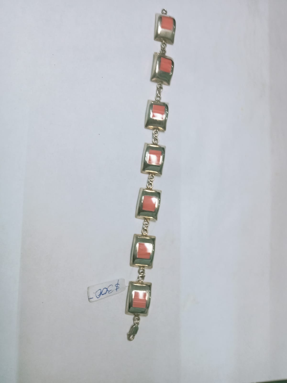 🌸 Pulsera de Plata Diseño de Cuadros con Detalles en Rosa 🌸