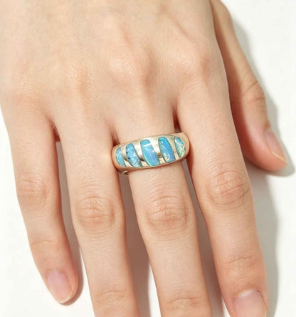 Plata anillo sint azul .925 5g
