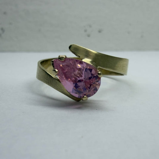 💗 Anillo de Oro 10K con Piedra Rosa | 2.6 g | Talla #9