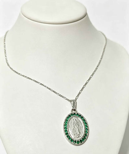 Plata Collar con Dije imagen religiosa sintético verde .925 5g