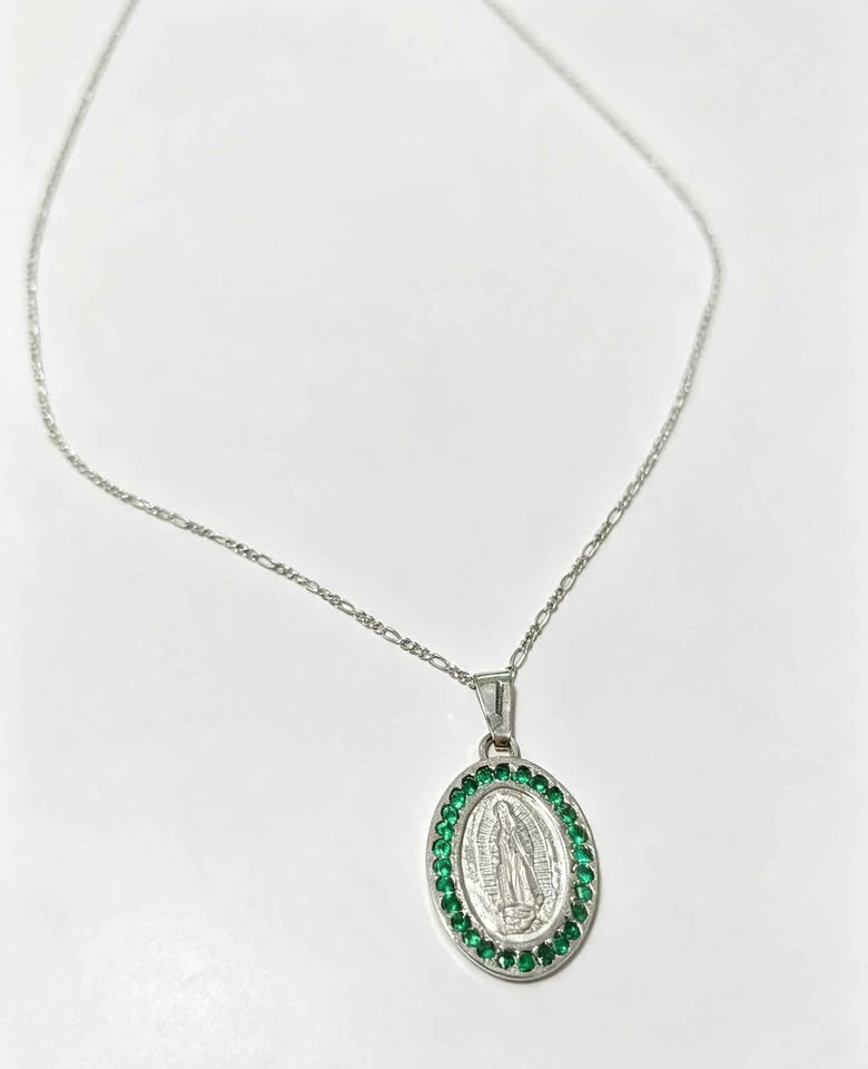 Plata Collar con Dije imagen religiosa sintético verde .925 5g
