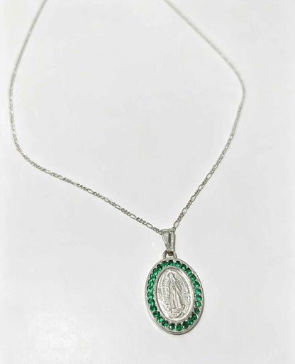 Plata Collar con Dije imagen religiosa sintético verde .925 5g