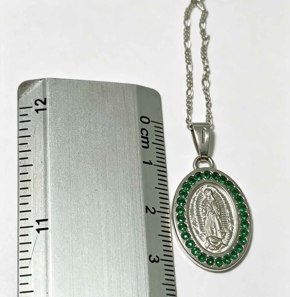 Plata Collar con Dije imagen religiosa sintético verde .925 5g