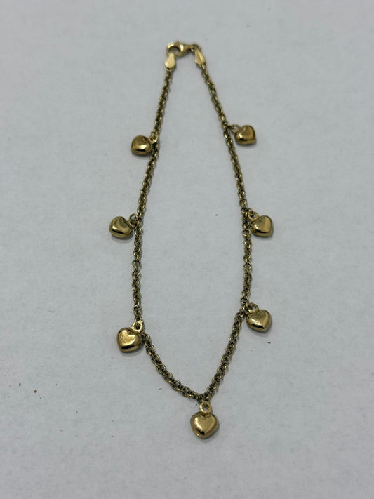 PULSERA DE ORO 14K CON CORAZONES 23CM 4.6 GR