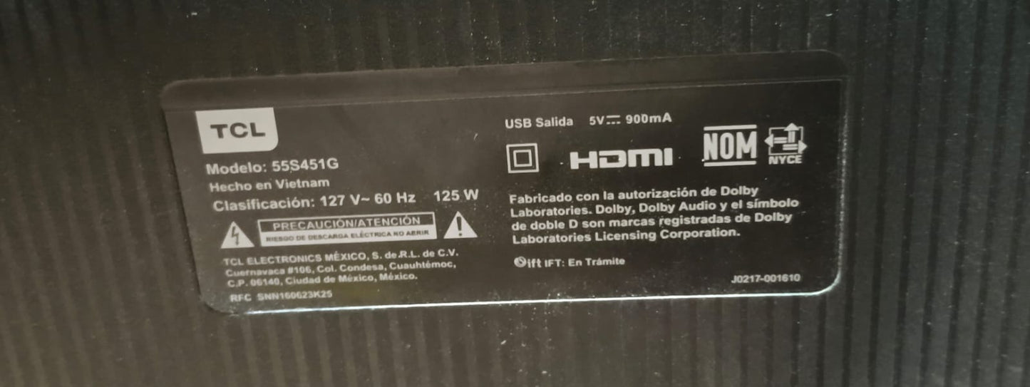 Smart tv TCL 55 pulgadas, usado