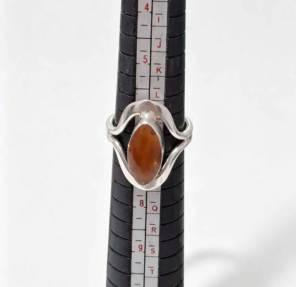 Plata anillo sintético naranja .925 6.8g