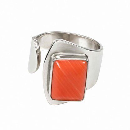Plata anillo sintético salmón cuadrado .925 10g