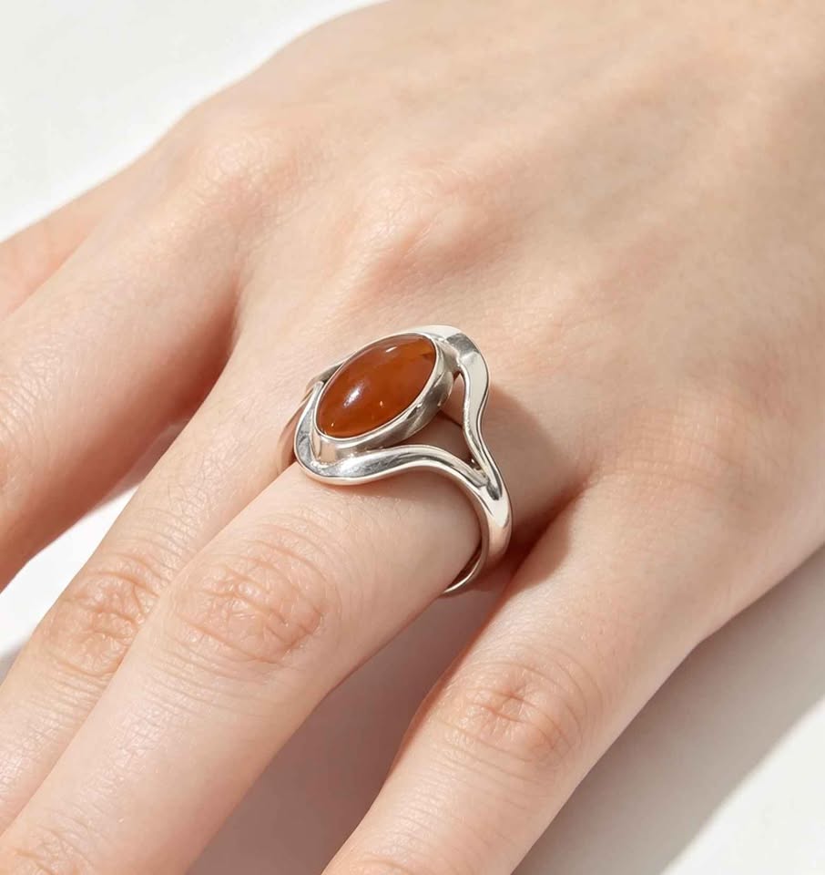 Plata anillo sintético naranja .925 6.8g