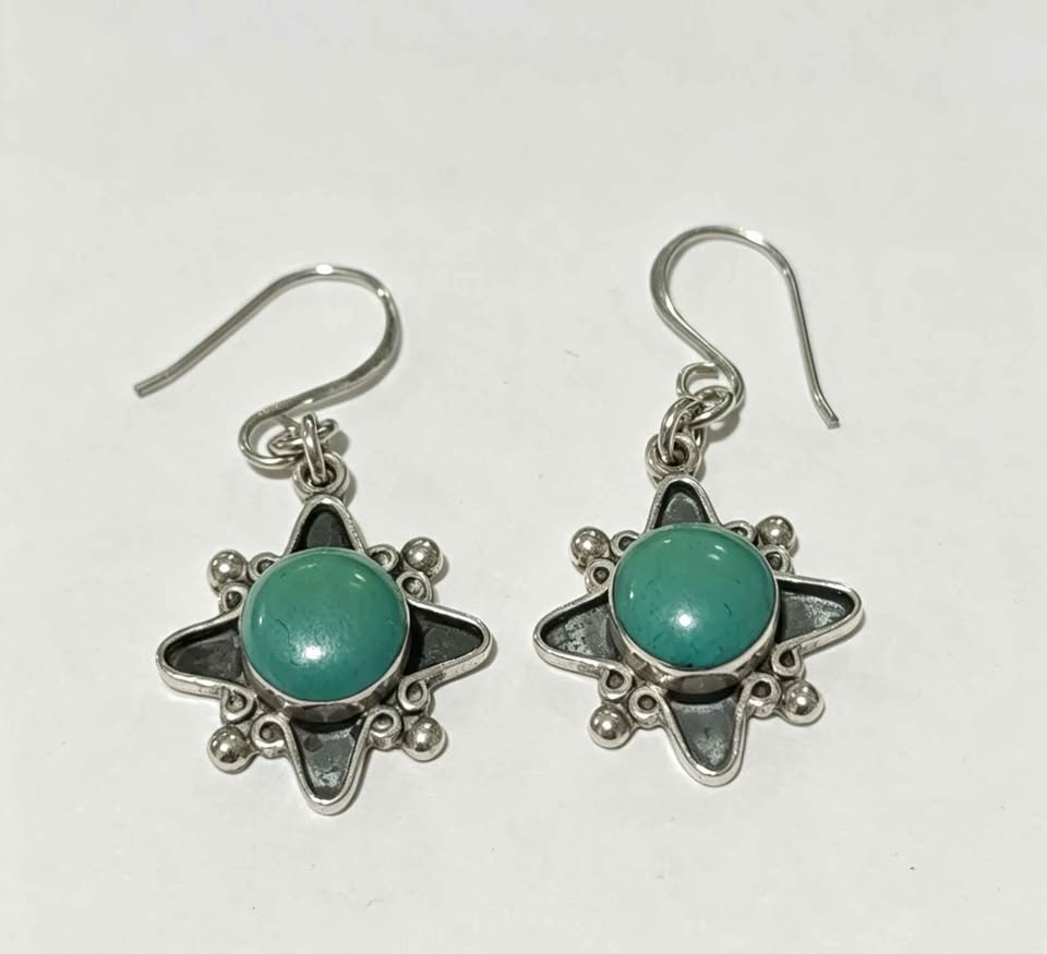 Plata aretes sintético verde flor .925 5.6g