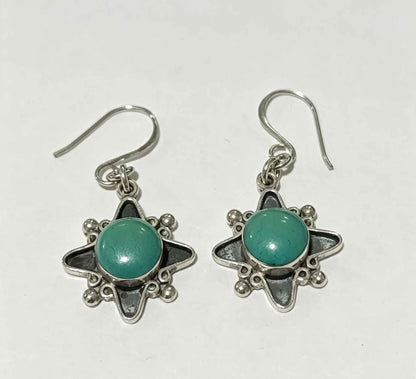 Plata aretes sintético verde flor .925 5.6g