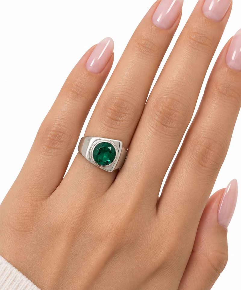 Plata anillo sint. Verde .925 6.1g