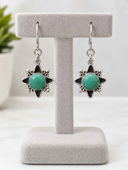 Plata aretes sintético verde flor .925 5.6g