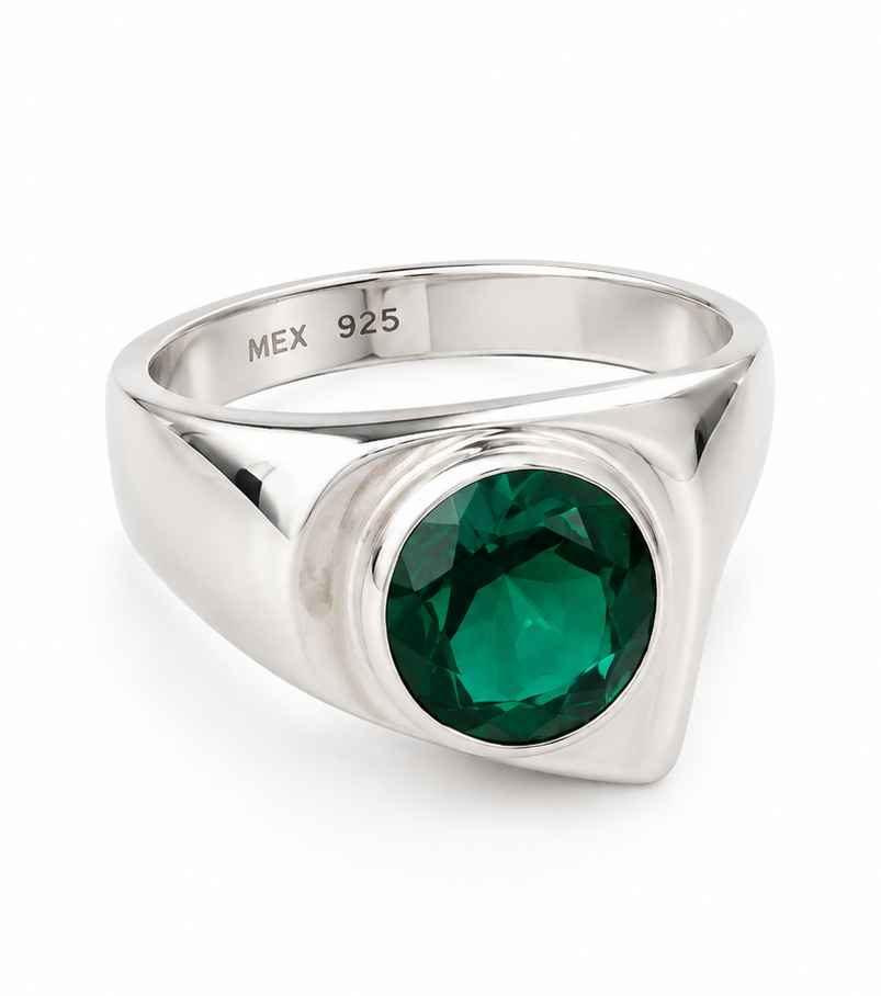 Plata anillo sint. Verde .925 6.1g