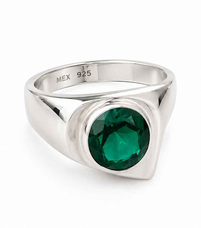 Plata anillo sint. Verde .925 6.1g