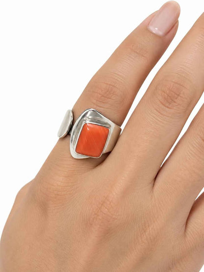 Plata anillo sintético salmón cuadrado .925 10g