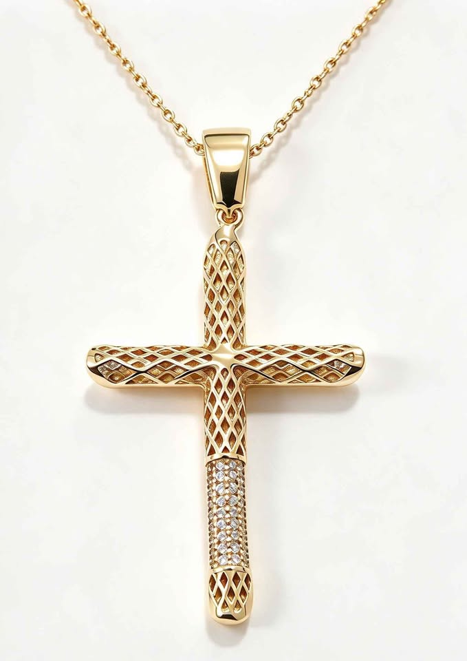Oro dije cruz con sint. 5.5cm de largo 10k 3.4g