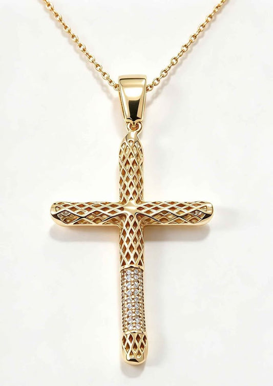 Oro dije cruz con sint. 5.5cm de largo 10k 3.4g