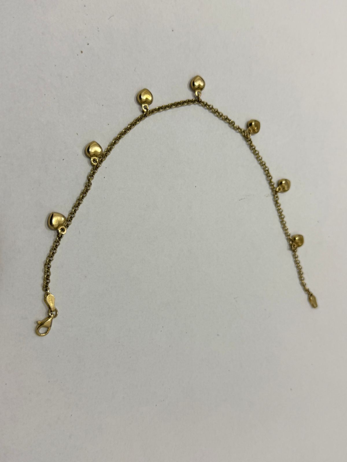 PULSERA DE ORO 14K CON CORAZONES 23CM 4.6 GR