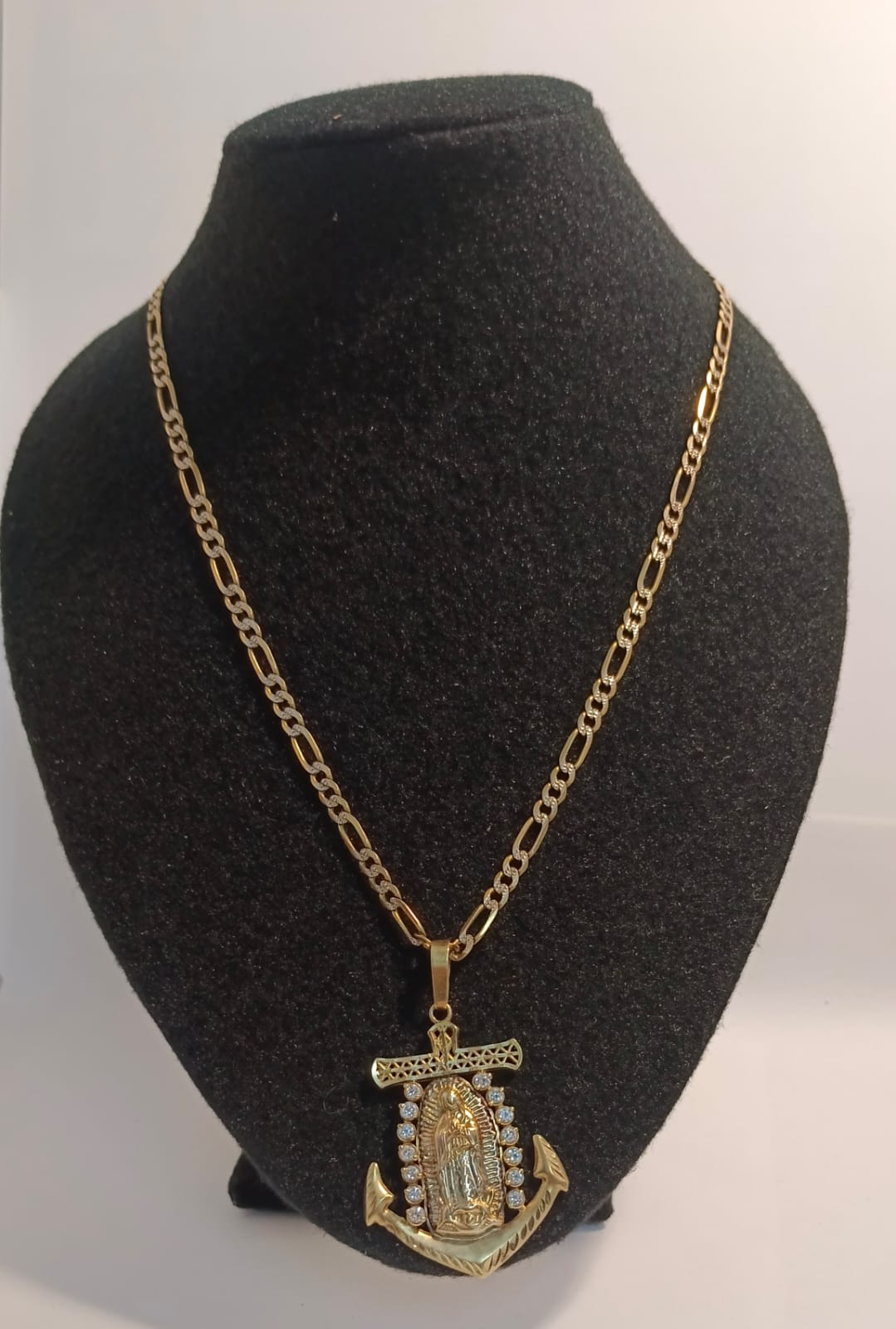 ✨ Cadena 3x1 de Oro 14K con Dije de Virgen y Ancla – Peso 24.5 g ✨