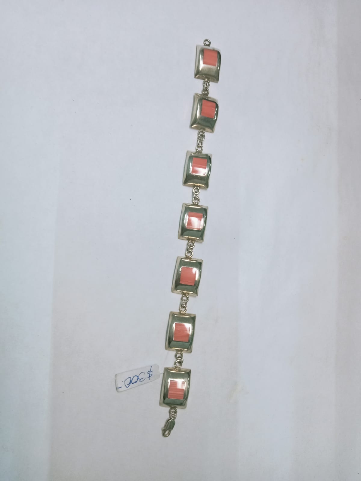 🌸 Pulsera de Plata Diseño de Cuadros con Detalles en Rosa 🌸