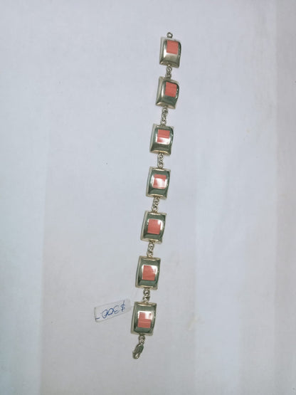 🌸 Pulsera de Plata Diseño de Cuadros con Detalles en Rosa 🌸