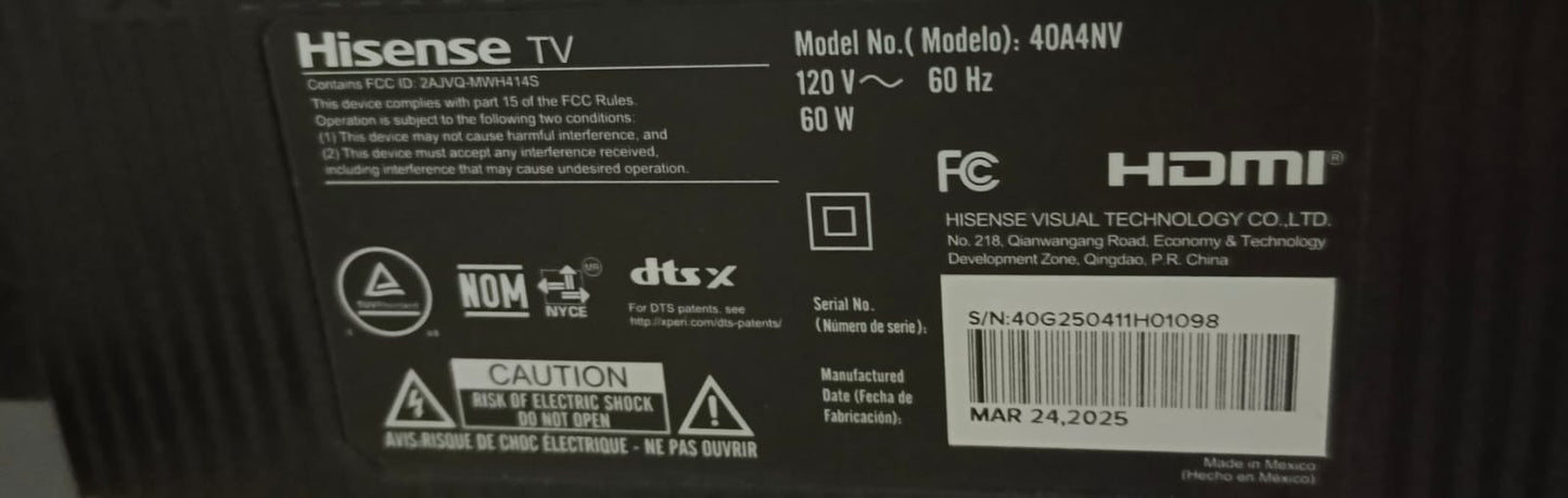 Smart tv 40 pulgadas HISENSE, usado