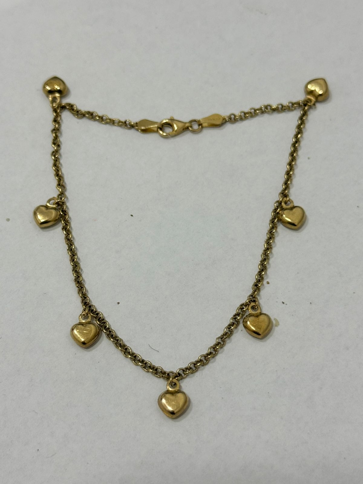 PULSERA DE ORO 14K CON CORAZONES 23CM 4.6 GR