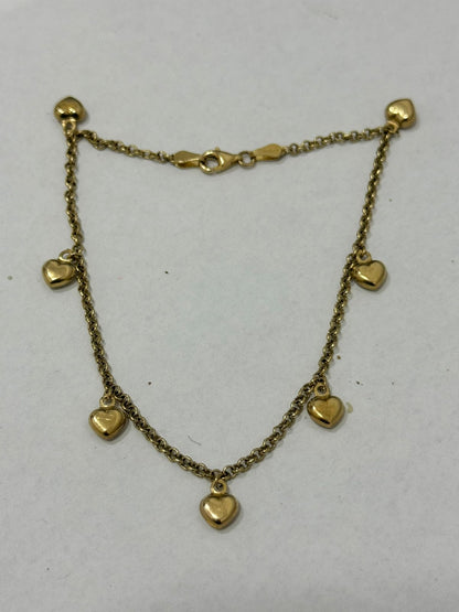 PULSERA DE ORO 14K CON CORAZONES 23CM 4.6 GR