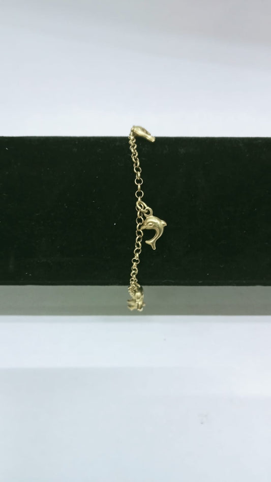 pulsera de oro con charms de delfin -10k