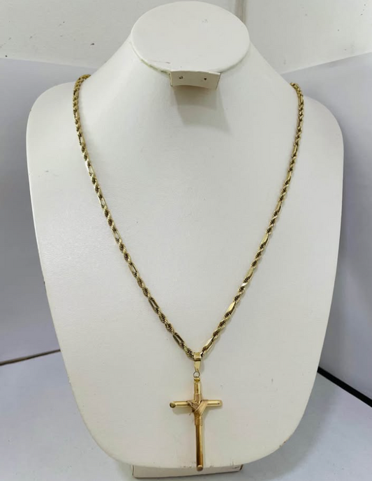 Cadena Torzal con Dije de Cruz – Oro 10K | 9.9 g | 66 cm