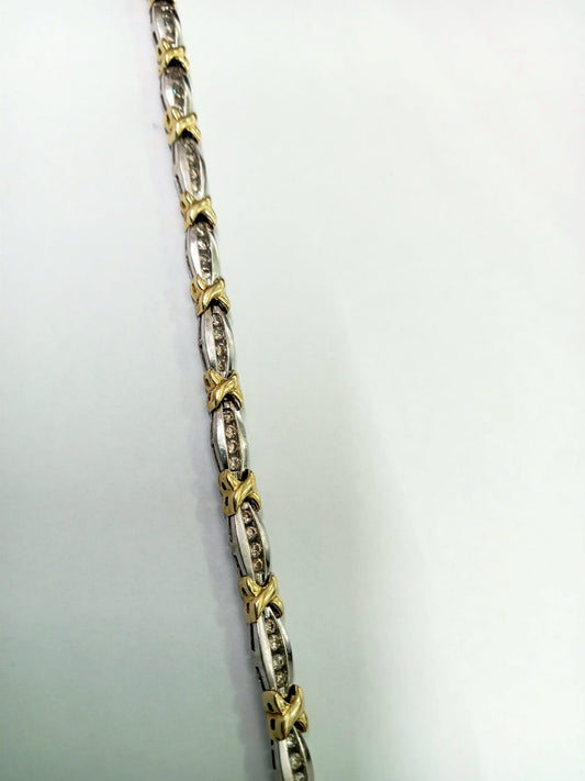 Pulsera de Oro Blanco y Amarillo de  Tejido Especial 14k