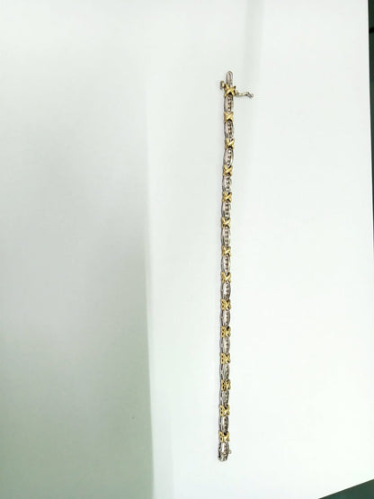 Pulsera de Oro Blanco y Amarillo de  Tejido Especial 14k